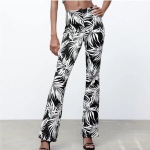 ZARA Jacquard Tropical Print Flare Pants